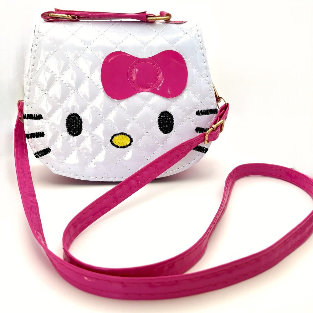Glam White Pink Embroidered Vinyl Hello Kitty Sanrio Crossbody Bag Purse Handbag